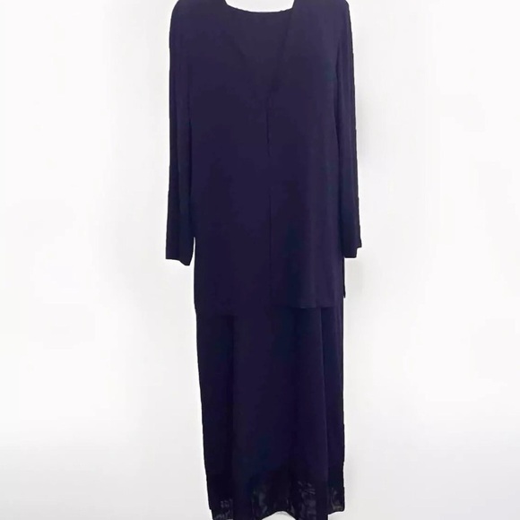 Eileen Fisher Navy Blue Scoop Neck Silk Sheathe Dress with Matching Jacket Sz M - Picture 1 of 15